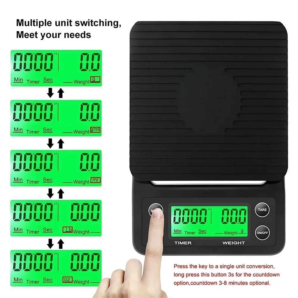 1 قطعة 3 كجم 5 كجم مقياس القهوة بالتنقيط مع الموقت المحمولة الإلكترونية الرقمية المطبخ مقياس عالية الدقة LCD موازين إلكترونية #4