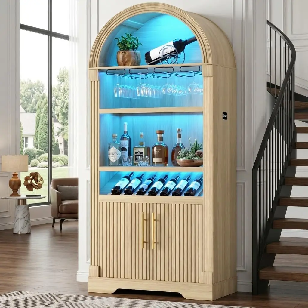 Pantry Cabinet with Led Light, Motion Sensor, Adjustable Shelf, Liquor Storage for Kitchen, Dinning Living Room