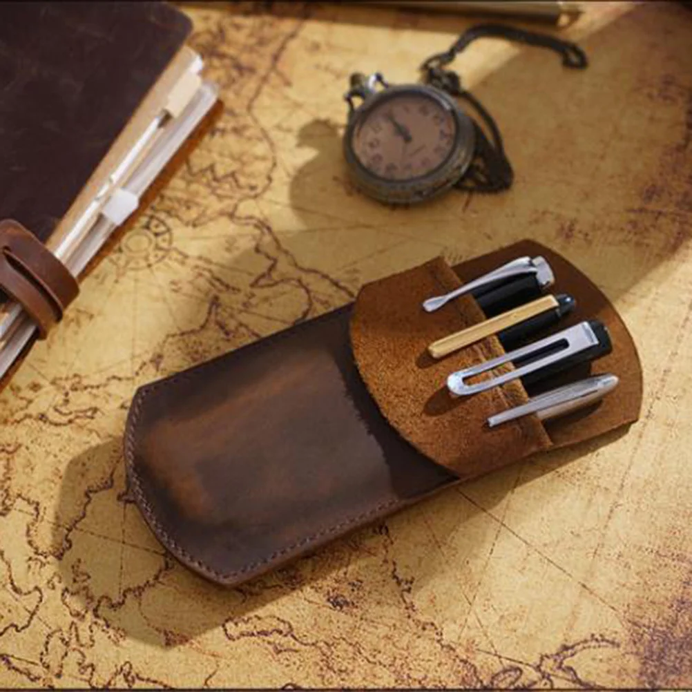 

Pen Case Brown Handmade Vintage Pencil Case Pen Pouch Container Holder For Office College Desk Organizer