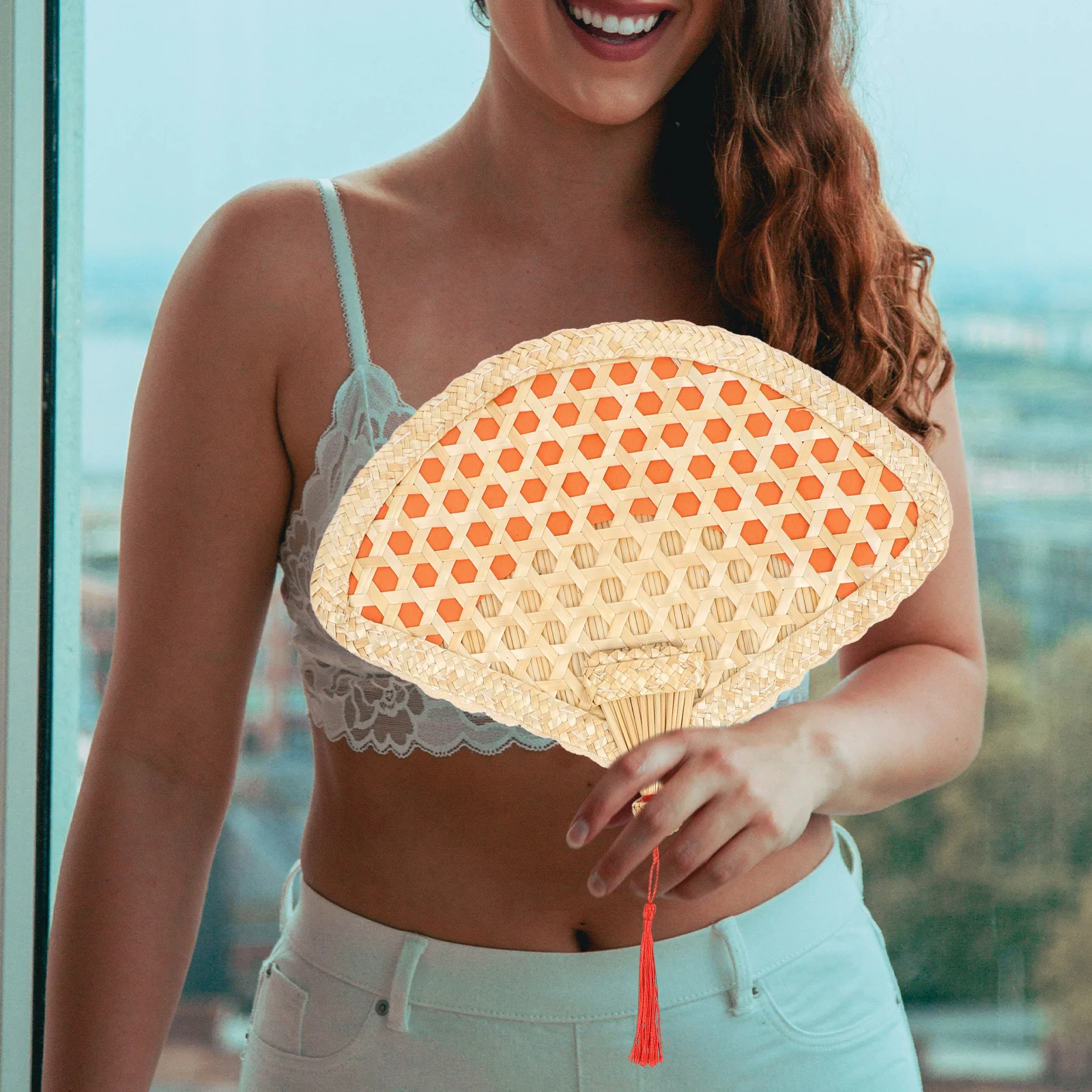 

Summer Hand Fans Handmade Woven Wheat Straw Fan Natural Manual Cooling Fan for Home Beach Wedding Decor Daily Use
