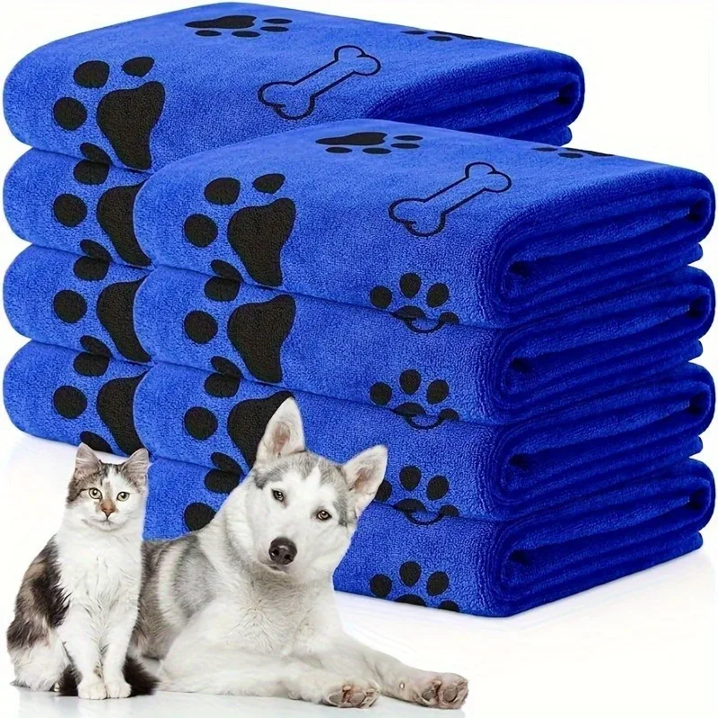 Paw Print Pattern Superabsorbent Microfiber Dog Towel Quick-Drying Soft Durable Pet Towel for Dogs