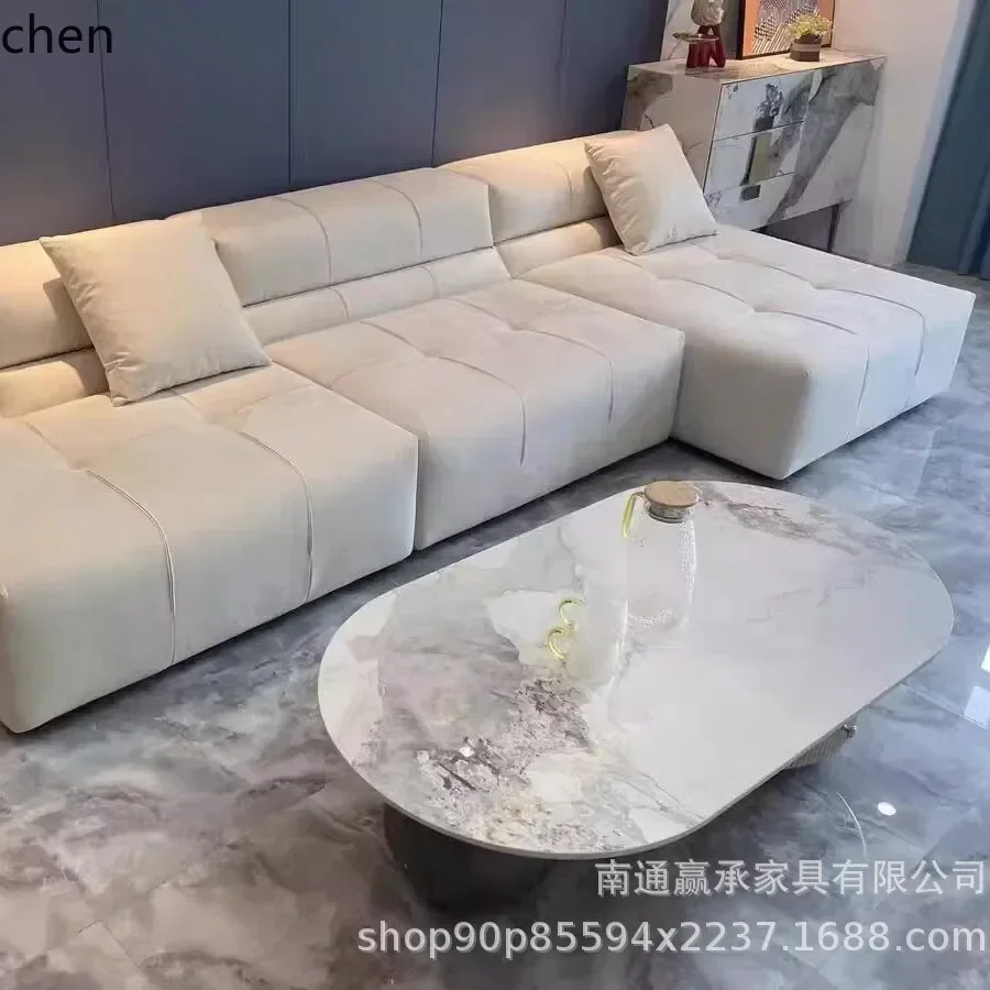 HYS Cream Style Modular Sofa Simple Living Room Faux Leather Sofa