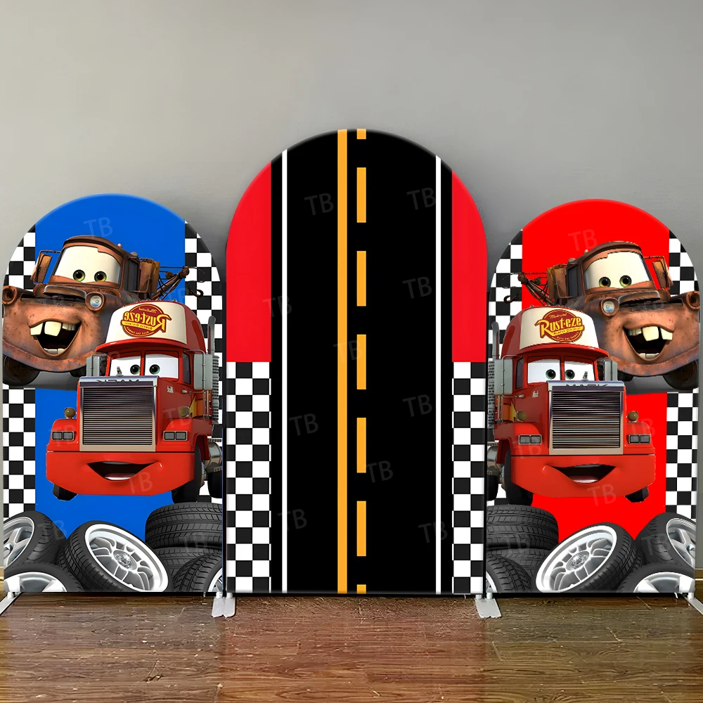 

Disney Pixar Cars Arch Backdrop Cover Mack Truck Race, Cool Photo Booth Props for Boys' Birthday Parties & Home Decoration