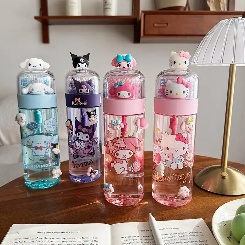 

520ml Kawaii For Kuromi Water Bottle Cinnamoroll Cartoon Anime Plastics Cup Sleeve Toys For Kids Kawaii Bottle Gift Water Cup