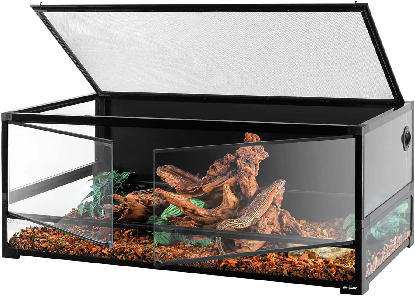 Terrario para reptiles de vidrio templado de 85 galones, 48 "x 24" x 18 ", tanque de hábitat para reptiles fácil plegable y separador con puerta de apertura con una sola mano