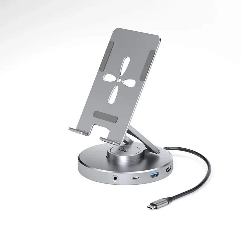 6/10 in 1 Multi USB C Hub Rotating Phone Tablet Stand Foldable Desktop Convenient 360 ° Base Handheld Docking Station