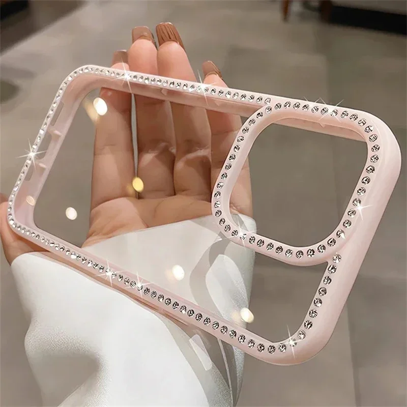 

Transparent Sparkling Diamond Fresh Phone Case For IPhone 16 15 14 13 12 11Pro Max Girls Transparent Shockproof Soft Cover Gift