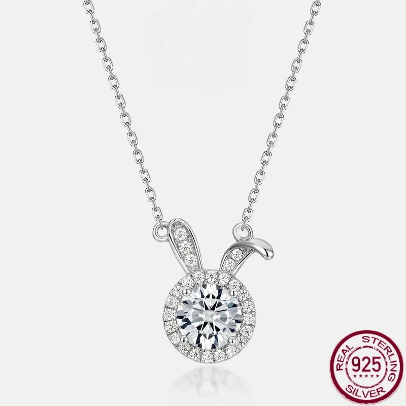 

New S925 sterling silver rabbit full diamond moissanite necklace, light luxury, fashionable and high-end wedding jewelry