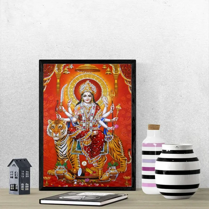 Goddess Durga Poster Reprint Hindu God Sheran Wali Mata Canvas Wall Art For Livingroom Decor