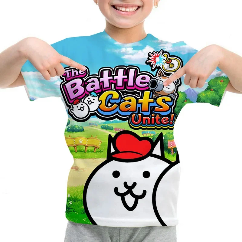 New 3D Game The Battle Cats Printing T Shirt Children Fashion Streewtear Hip Hop Short Sleeves Funny Tee Shirts For Men Y2k Tees