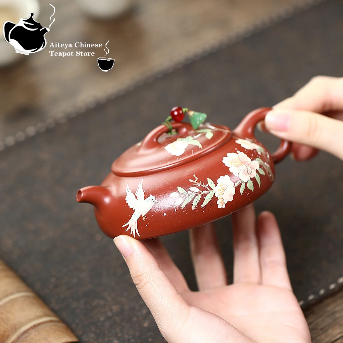 Yixing purple clay teapot, raw ore, big red robe, flowers and birds, dust-free Kung Fu tea set, Chinese teapot, health pot 4