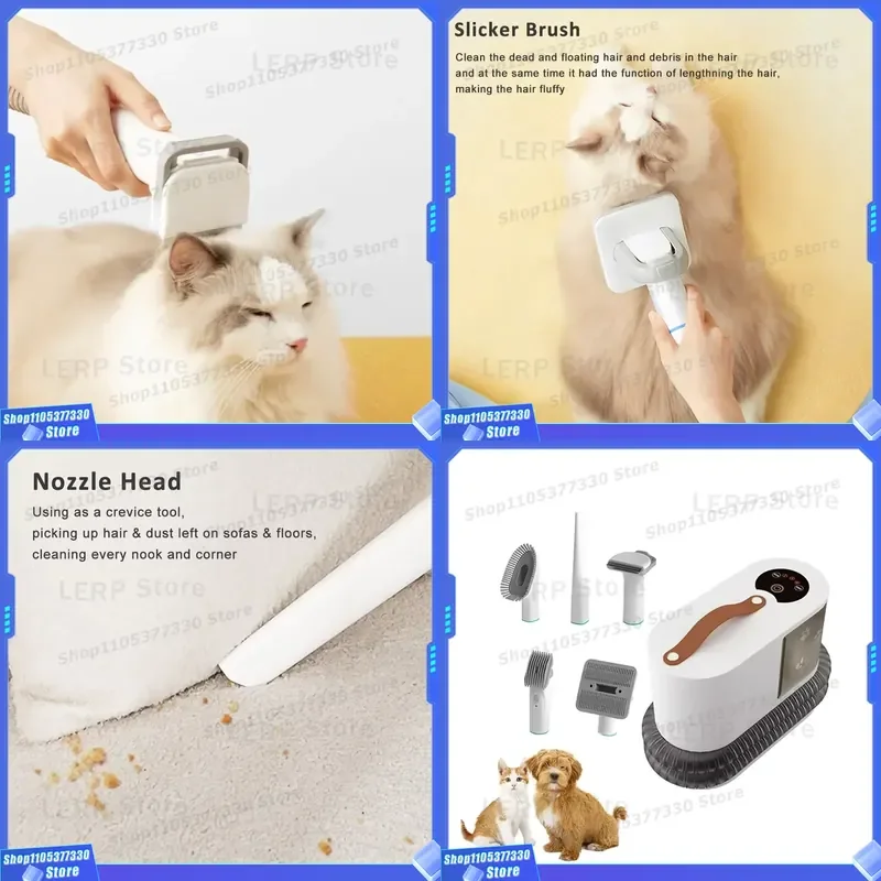 Electric Pet Vacuum Cleaner Hair Clipper Fur Cleaning Grooming Slicker Deshedding Brush Kit for Dog and Cat Hair Removal
