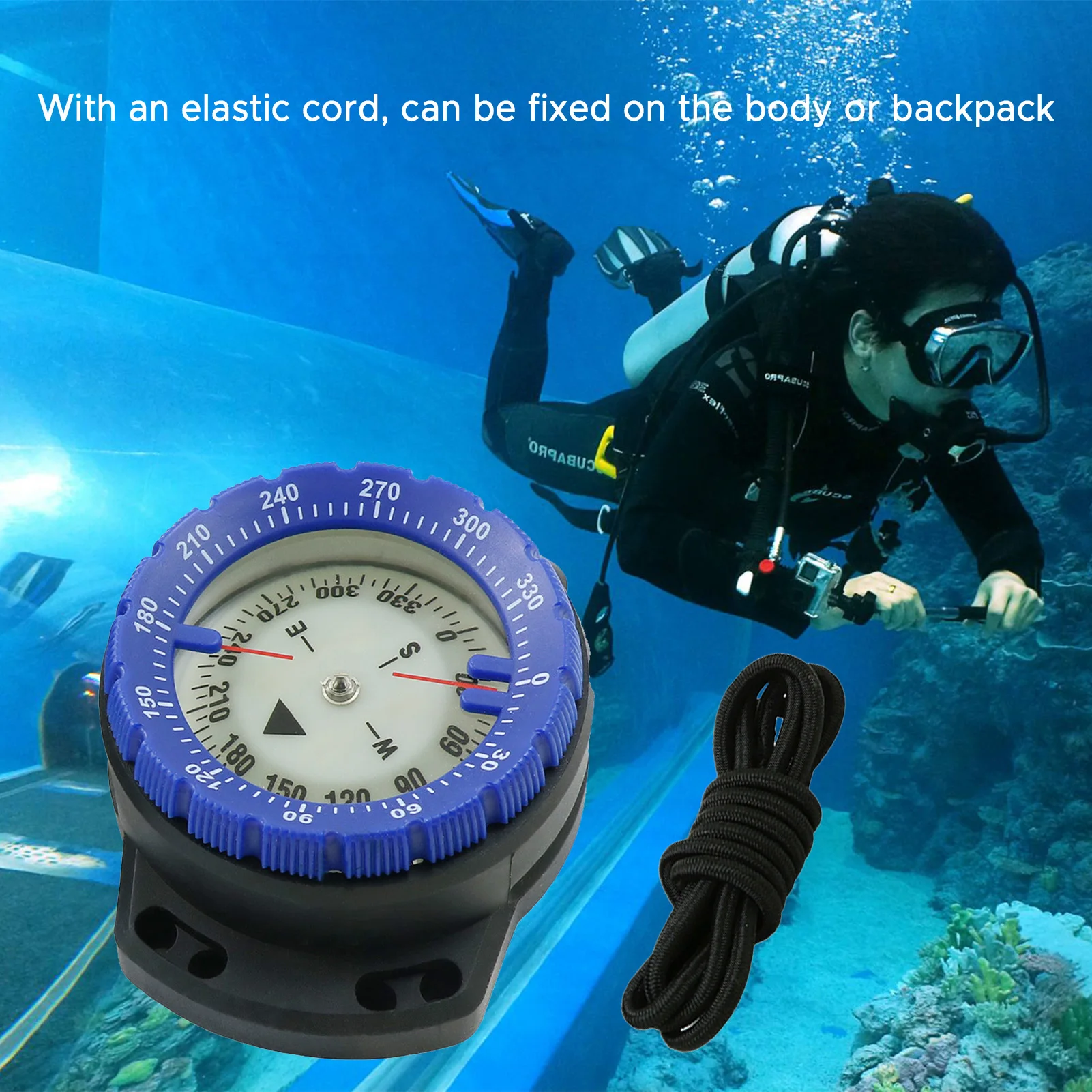 

50M Underwater Diving Compass Luminous Dive Wrist Compass Diving Outdoor Camping Waterproof Navigation Tool with Elastic Rope