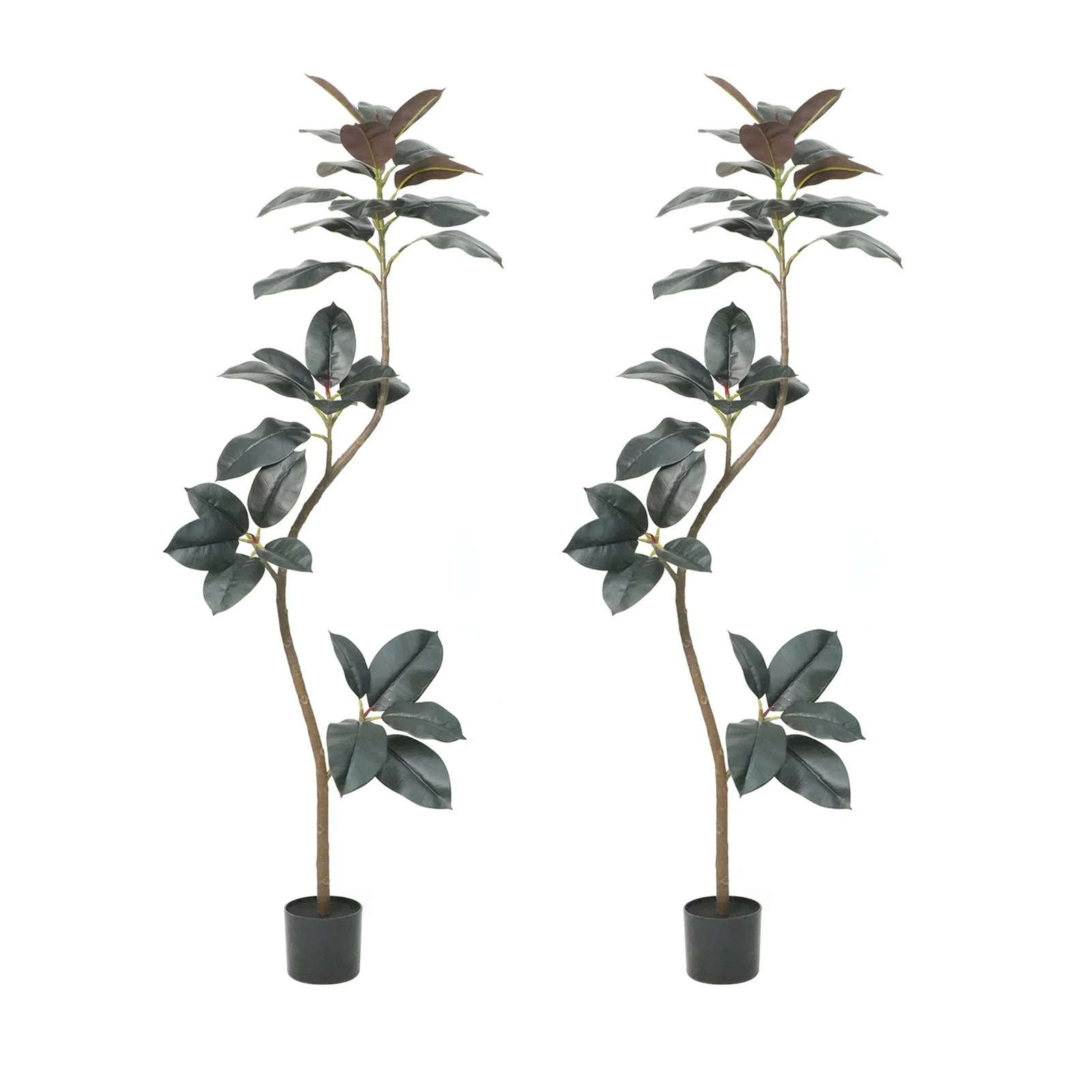 2pcs Artificial Rubber Tree Large Simulated Rubber Tree With Smooth Leaves and Pot Faux Plants For Living Room Bedroom Office