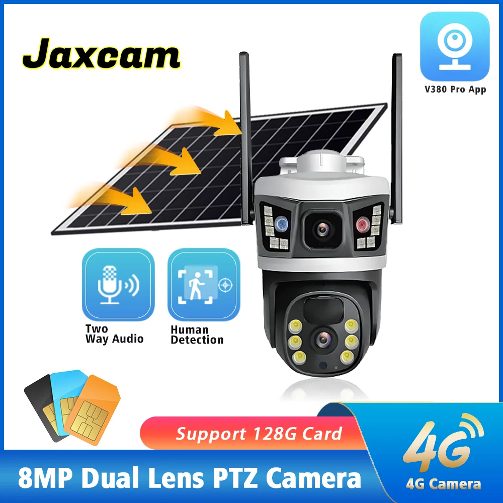 

V380 Pro 4K 8MP HD 4G SIM Card Dual Lens Solar Cameras Surveillance PTZ Battery Camera Color Night Vision security Protection