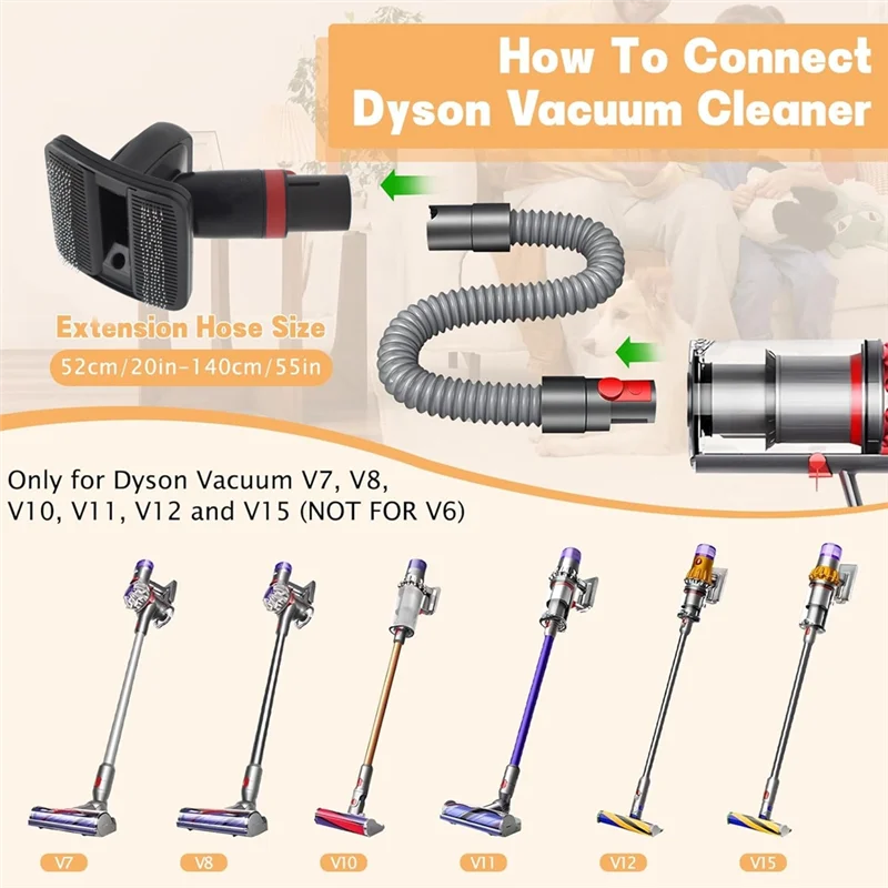B38B-Dog Hair Vacuum Brush Extension Tube For Dyson V7 V8 V10 V11 V15 Vacuum Attachments Pet Groom Tool Removes Loose Hair
