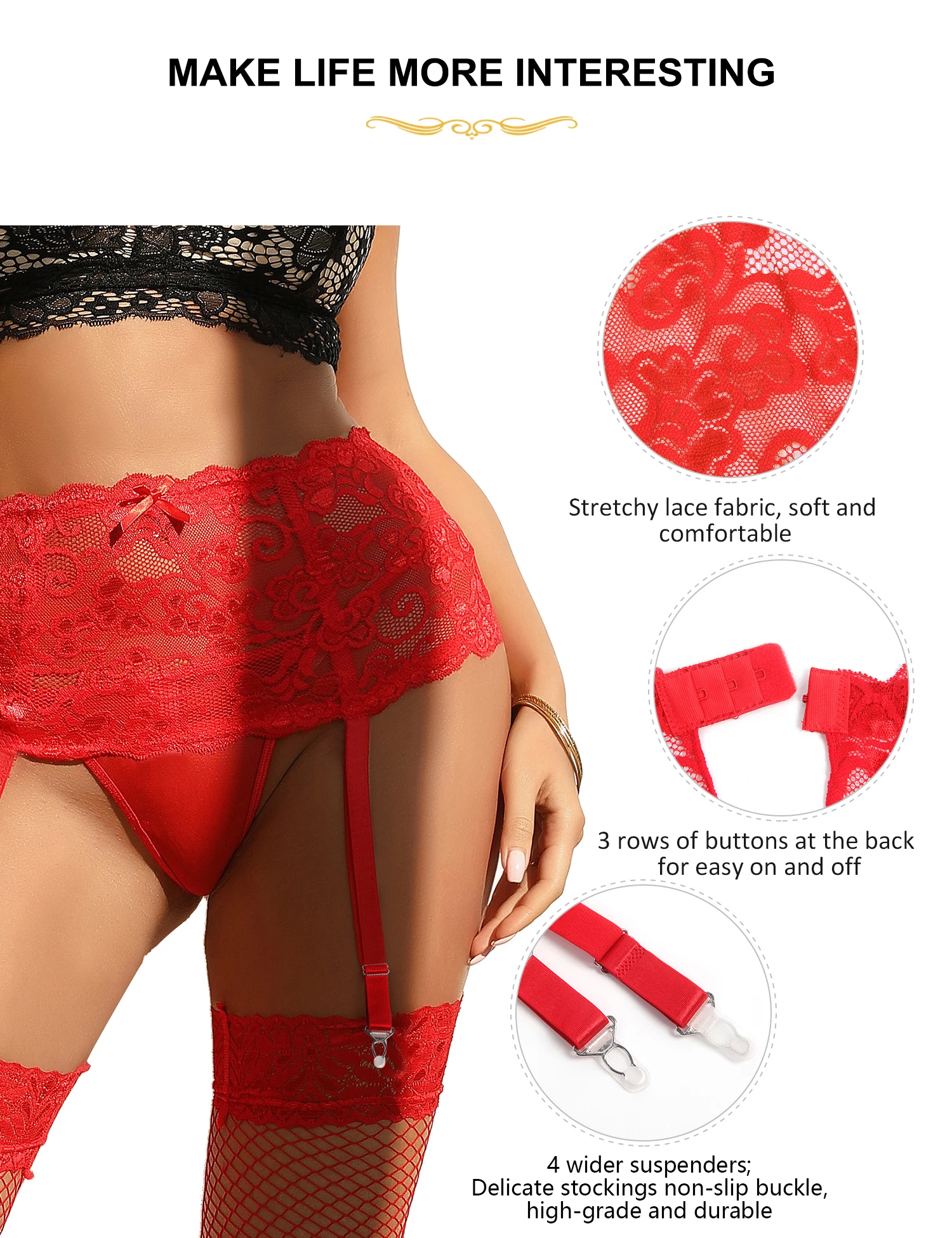 Stocking Garters Red Sexy Lace Mesh Garter Belts With Metal Buckles Bride Elastic Suspenders No Panties Stocking Belt Lingerie