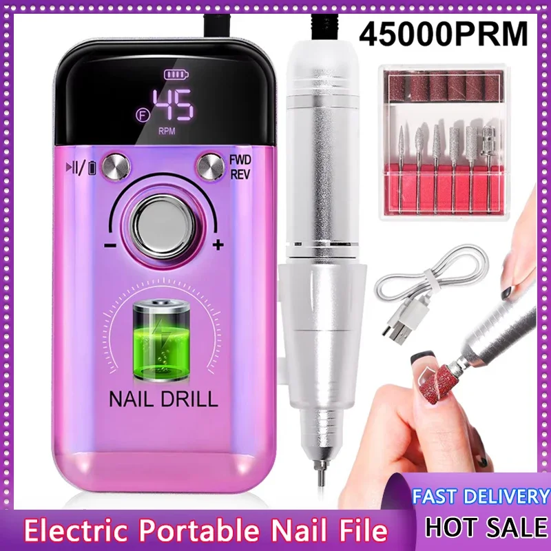 

45000RPM Rechargeable Electric Nail Drill Machine Professional Nail Drills for Gel Nails Polish Portable Nail File Manicure Tool