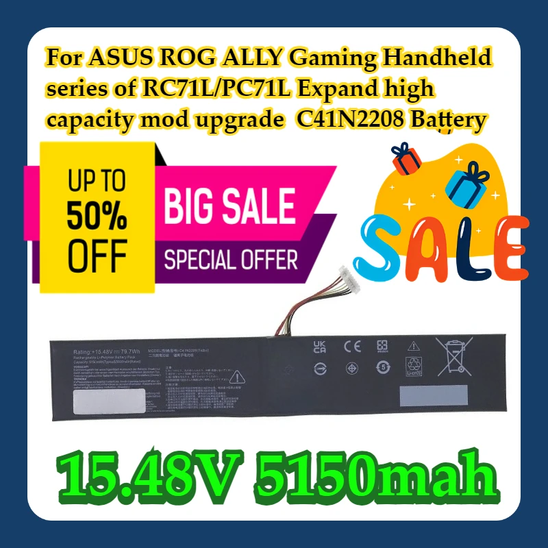 

For ASUS ROG ALLY Gaming Handheld series of RC71L/PC71L Expand high capacity mod upgrade 79.7WH C41N2208 Battery
