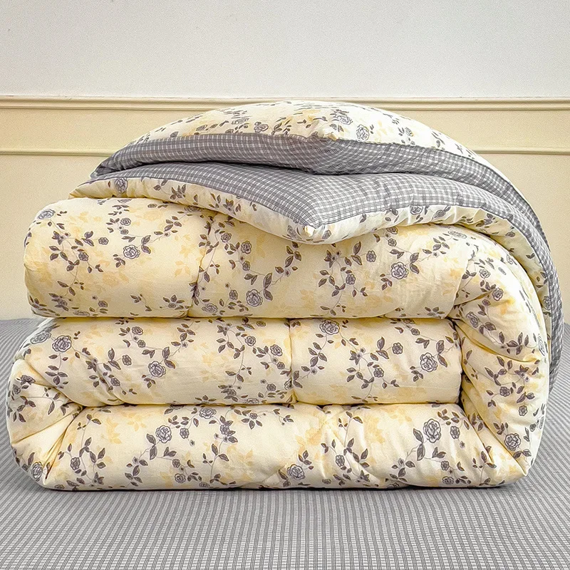Double Sided Printing Quilt Thicken Winter Warm Skin Friendly Breathe Cotton Quilts Single Double Bedding Quilted Duvet Core