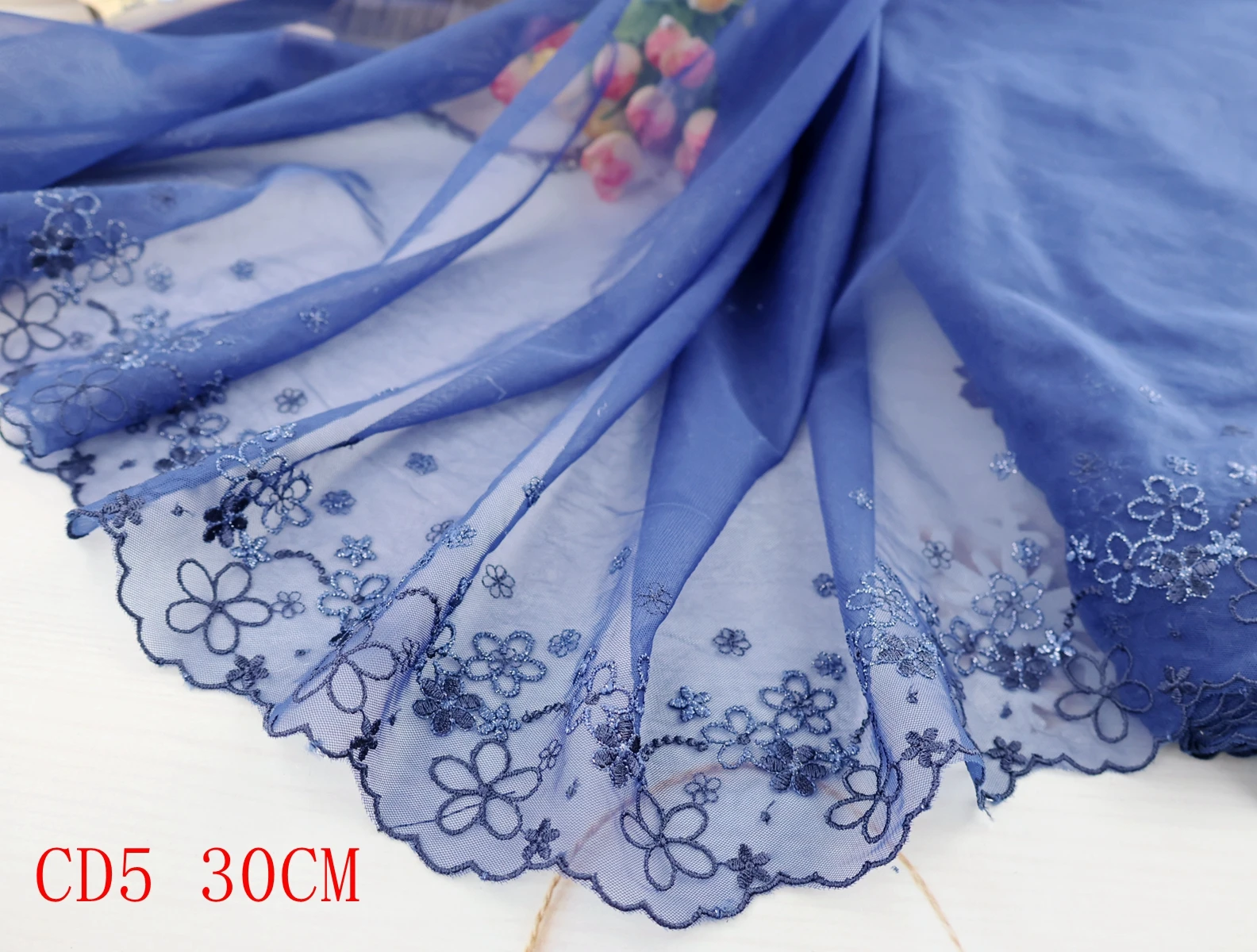 Wholesale Lot 1 Yards Delicate Embroidered flower Pink/Purple/Red/White/Black tulle lace trim DIY/sewing/Wedding Lace 03