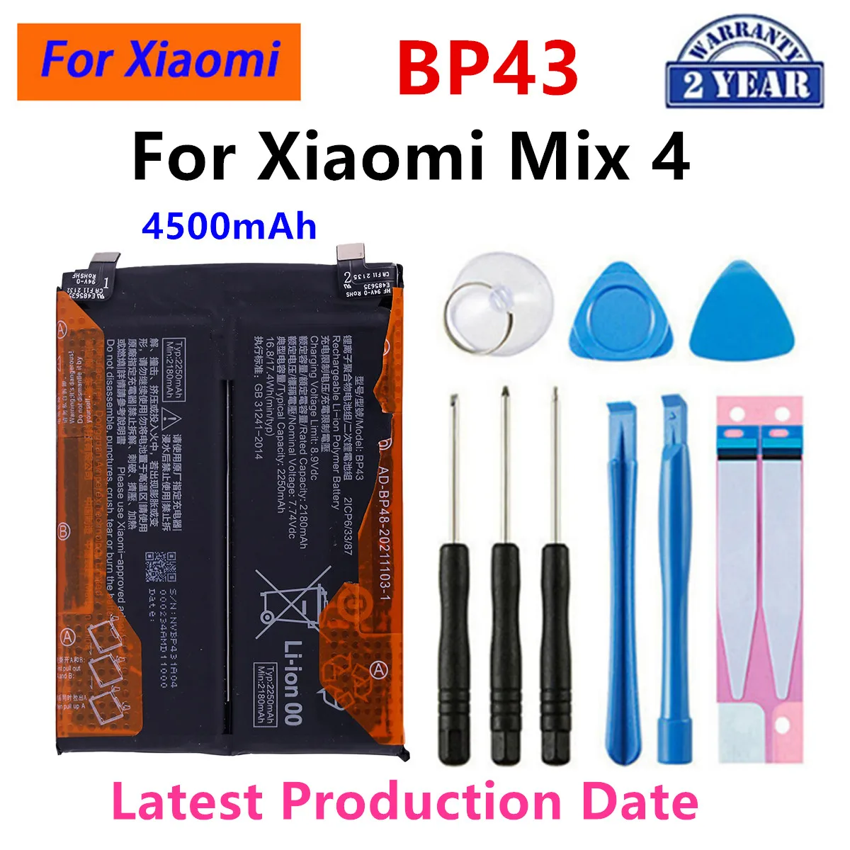 

Brand New Battery BP43 4500mAh For Xiaomi Mi Mix 4 Mix4 Smart Phone Replacement Batteries+Tools