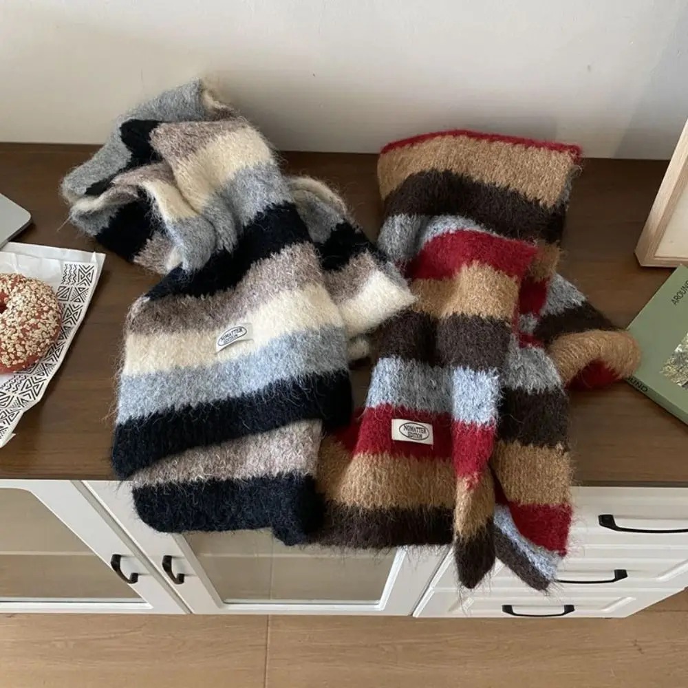 

Elegant Preppy Style Plaid Wool Scarf Long Stripe Scarf Warm Korean Style Winter Cashmere Scarves Girl