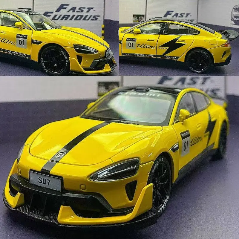 1:24 MI SU7 الترا السوبر سبيكة نموذج سيارة لعبة Diecasts صب المعادن الصوت والضوء سيارات لعب للأطفال مركبة
