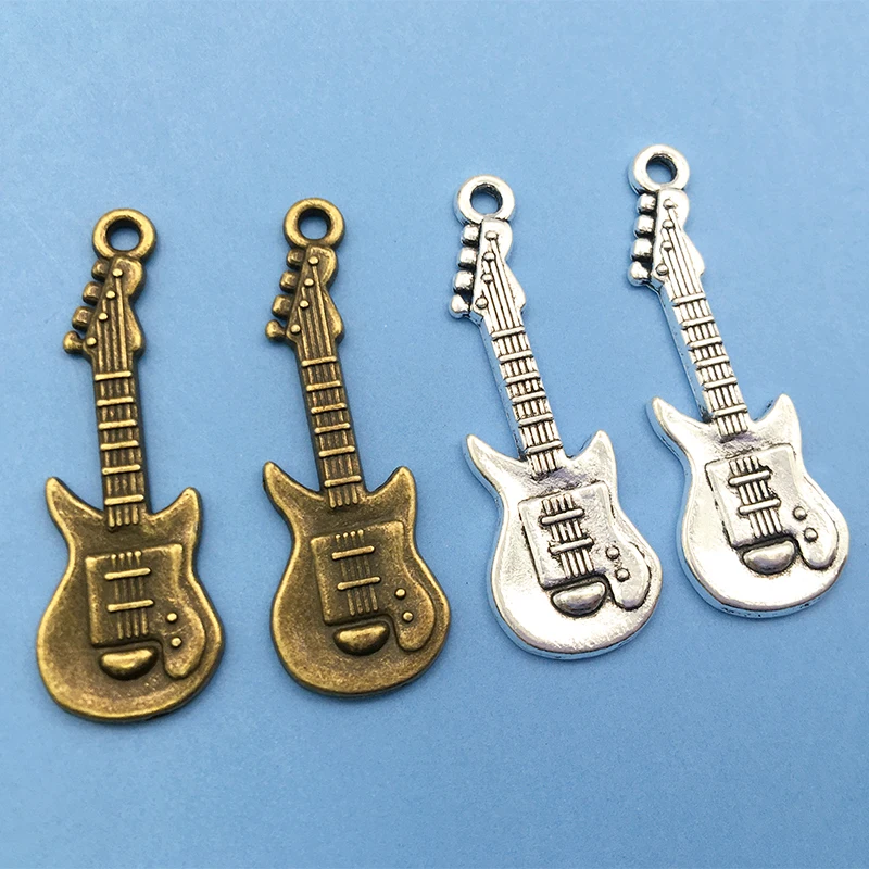 20pcs 24x7mm Antique Bronze Silver Color Guitar Charms Pendant For Jewelry Making DIY Jewelry Findings Handmade Accessories