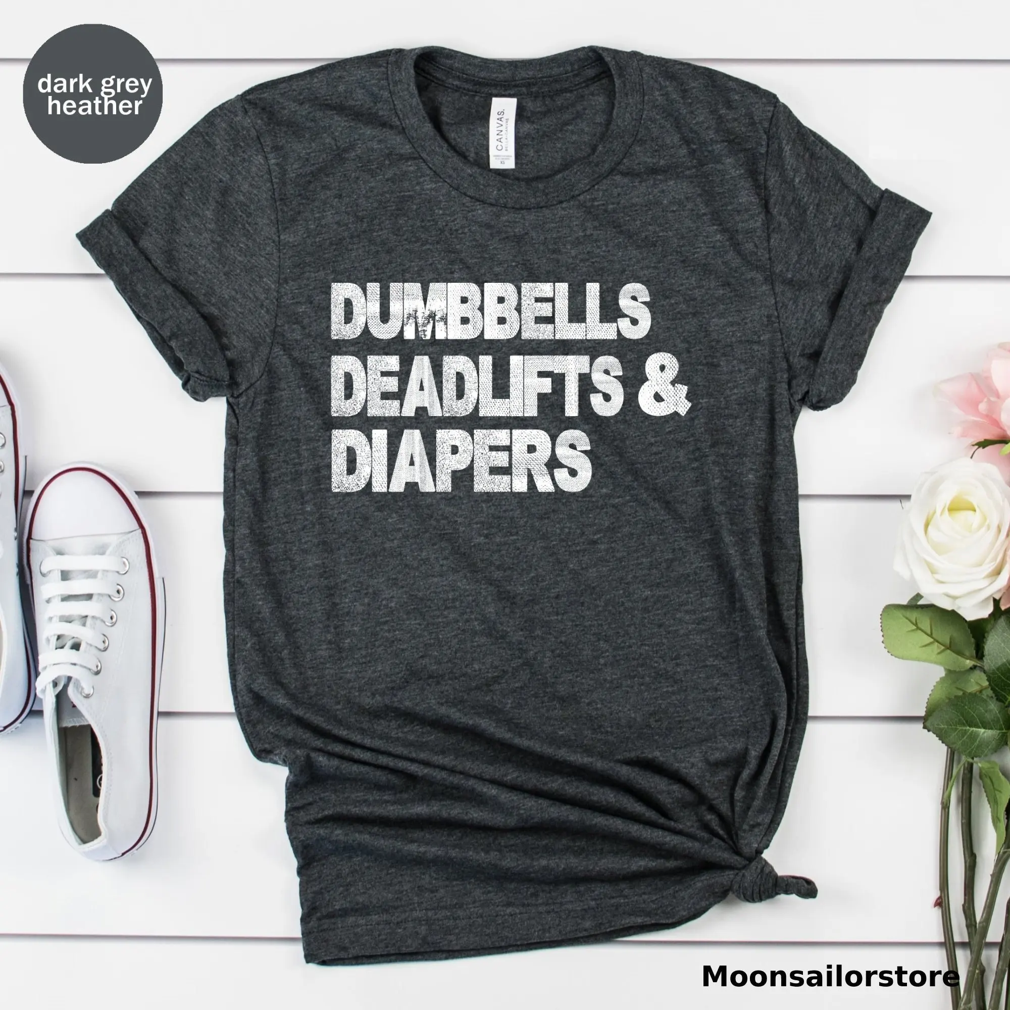 Dumbbells Deadlifts And Diapers T Shirt For Dad Gym Father'S Day Workout Gymer