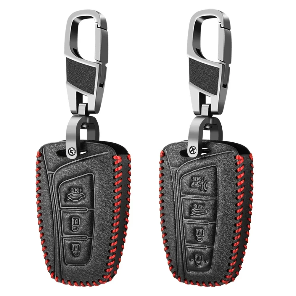 Leather Remote Key Case Cover Holder Fob For Hyundai Grandeur HG Sedan Santa Fe 3DM Grand SantaFe IX45 EQUUS Azera Genesis G80