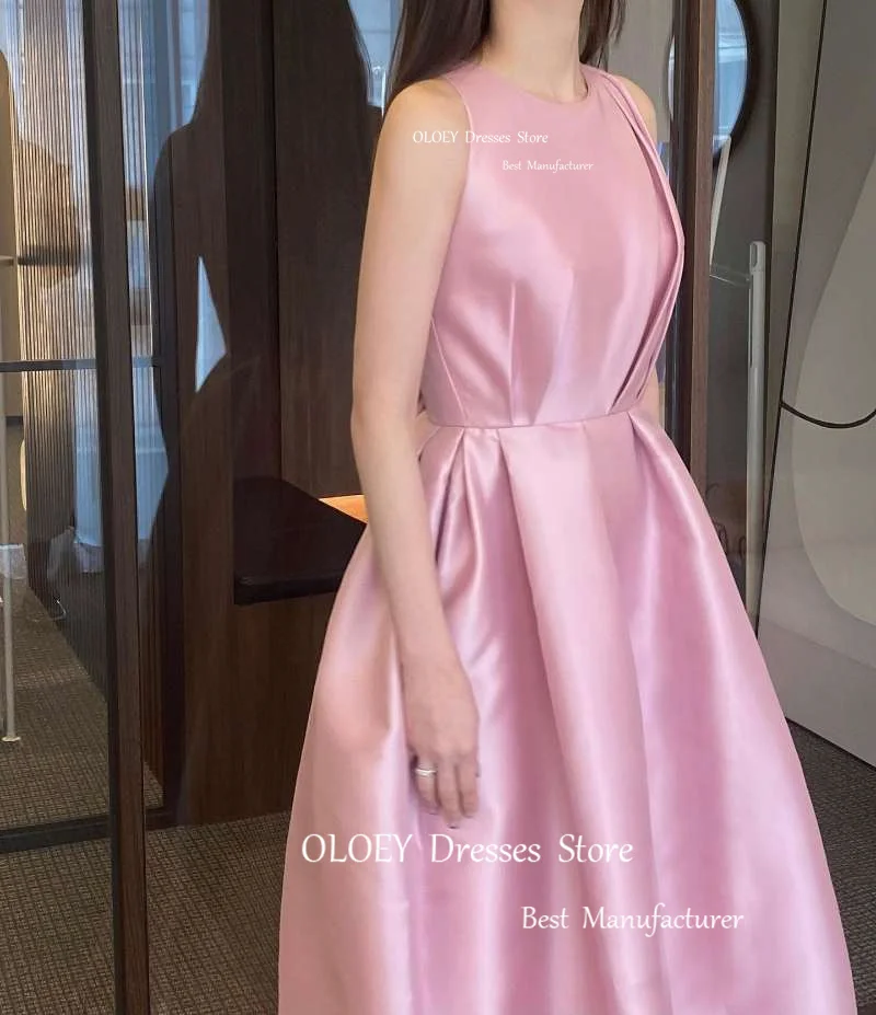 OLOEY Korea Blush Pink Korea Evening Dresses Vintage Satin Floor Length Simple Formal Party Prom Gowns Wedding Photo shoot