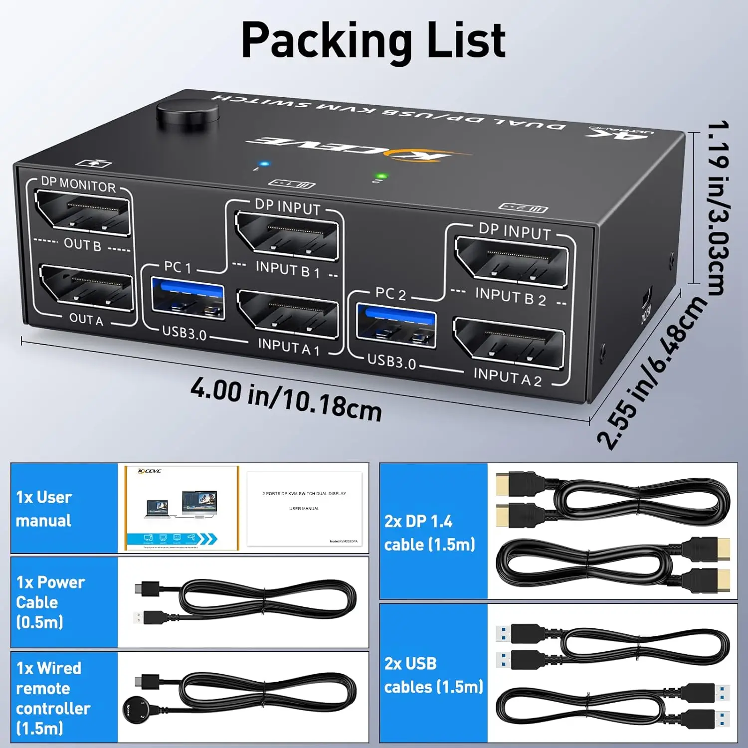 Imagem -03 - Dual Monitor Displayport Kvm Switch 1.4 8k @ 30hz k @ 144hz em Outdp1.4 Usb 3.0 para Computadores Compatível dp