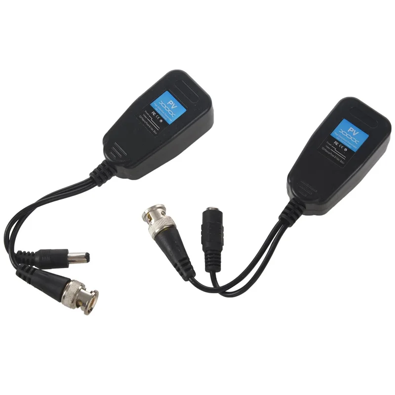 HD-CVI/TVI/AHD Passive Video Balun พร้อมขั้วต่อสายไฟและเครื่องส่งสัญญาณข้อมูล RJ45 CAT5 1 คู่