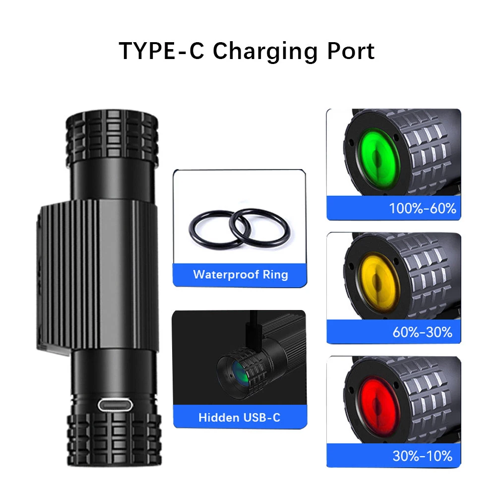 リストストラップ付きポータブルLED懐中電灯,ナイトサイクリング,ランニング,フィッシング,ライトタイプc,白,黄色