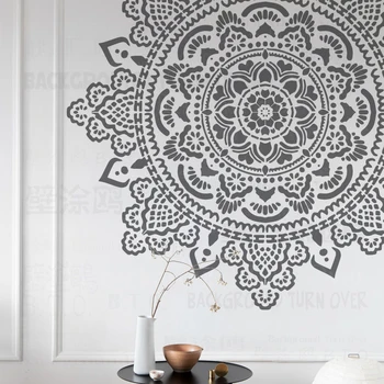 Plantilla de 80cm - 120cm para pintar decoración de pared plantilla de yeso para pintar grandes rococó enorme Mandala gigante flor redonda loto S268