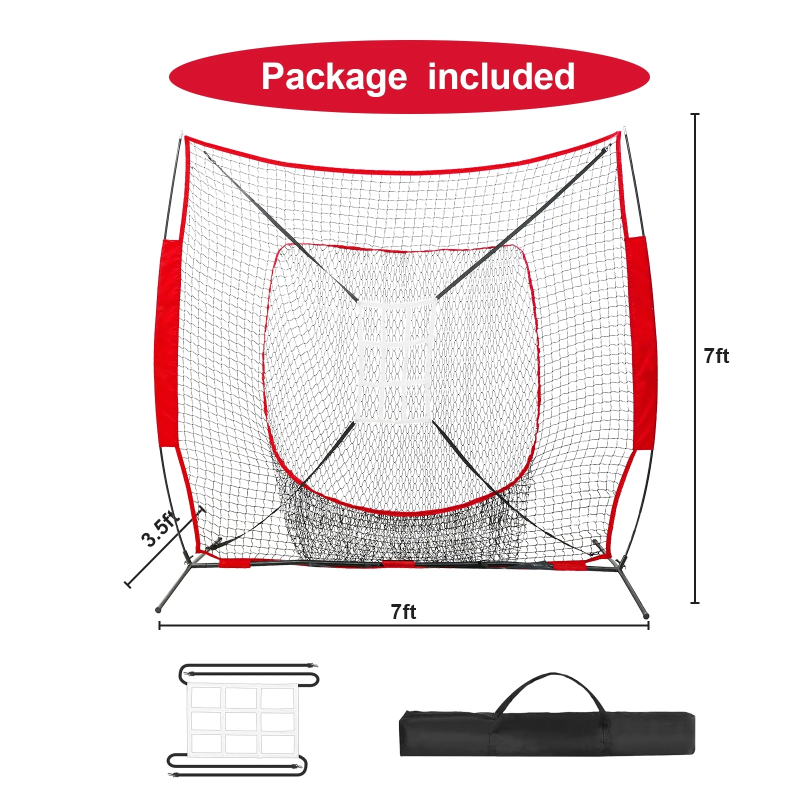 7x7ft Baseball Softball Practice Net: for Hitting and Pitching Practice and Training - with Bow Frame