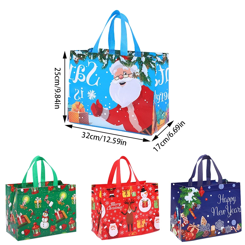 4/8pcs Christmas Tote Bags with Handles Xmas Non-Woven Gifts Bags Santa Snowman Treat Bags Navidad Party Decorations Natal Noel