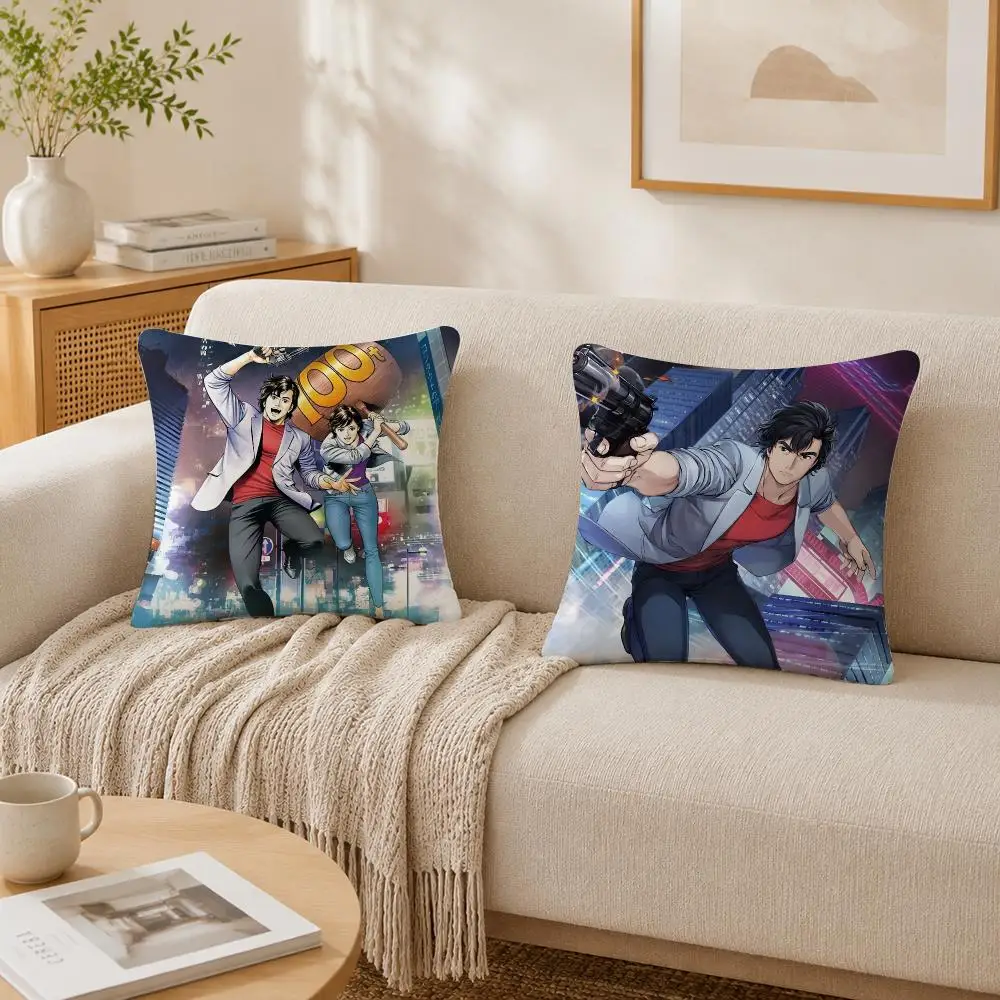 Japanese Anime C-city Hunter Cushion Cover Plush Decorative Pillow Case With Hidden Zipper Cutecore Room Decor For Home