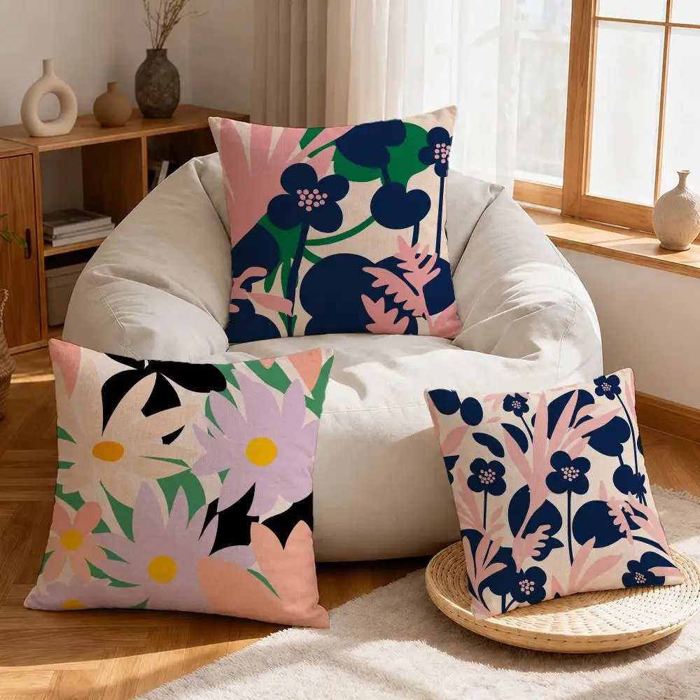 Art Fashion Art Flower Cushion Cover Linen Anti-Mite Antibacterial Cushion Cover Invisible Zipper Sofa Decor