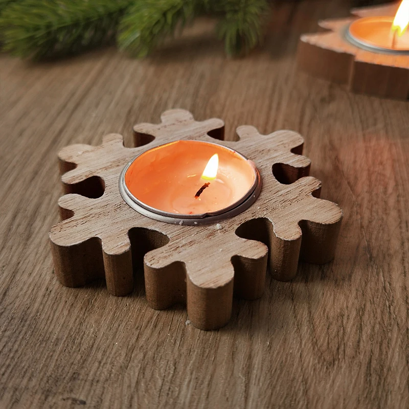 Christmas Wooden Candle Holder Snowflake Xmas Tree Candlestick 2025 Christmas Home Table Decorations Ornament New Year Gift