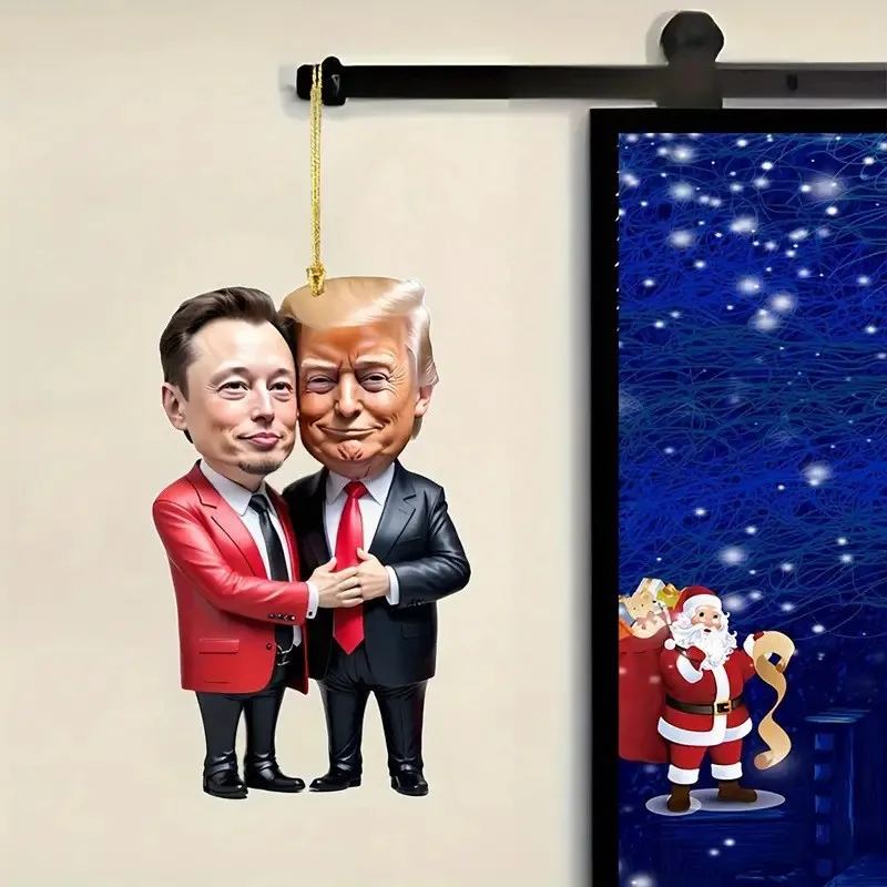 Funny Trump and Musk standing together pendant Funny Trump keychain New Year decoration Car and school bag pendant