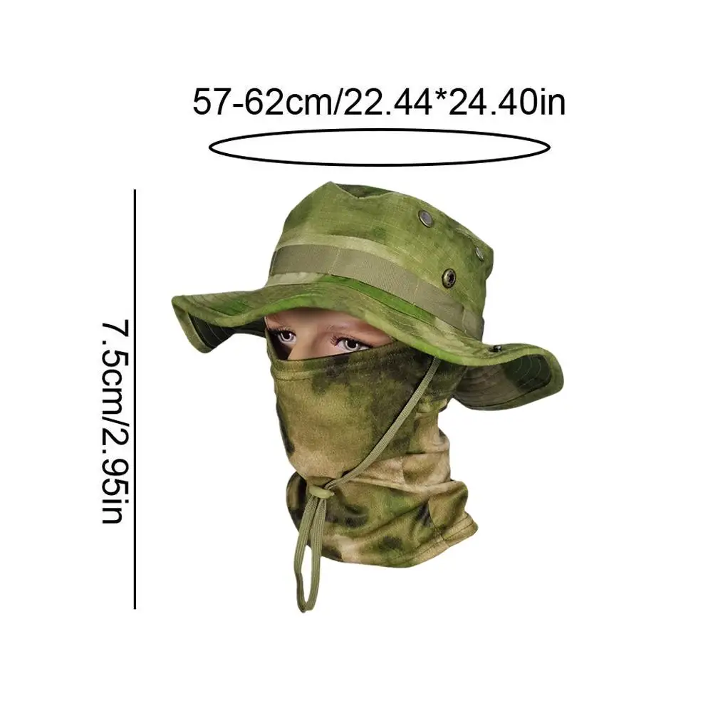 Camouflage Boonie Hat with Face Cover Summer Sunshade Anti-UV Neck Face Protection Outdoor Fishing Hiking Bucket Caps Mask