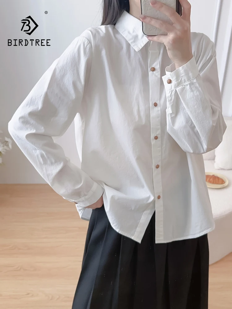 

Новинка 2025, осенняя хлопковая рубашка с длинным рукавом, женская рубашка с отложным воротником и пуговицами, повседневная свободная блузка Mori Girl Simplicity OL T59647CC
