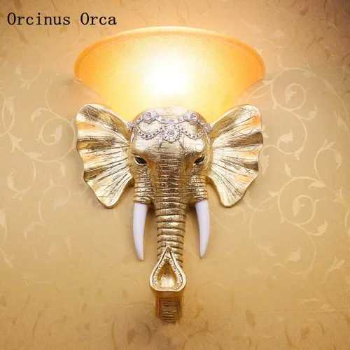 

European decorative gold foil elephant wall lamp living room corridor bedroom bedside lamp creative retro painted wall lamp