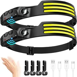USB Rechargeable COB LED Induction Headlamp With 1200mAh Built-in Battery Head Flashlight Outdoor Camping Fishing Head Lantern