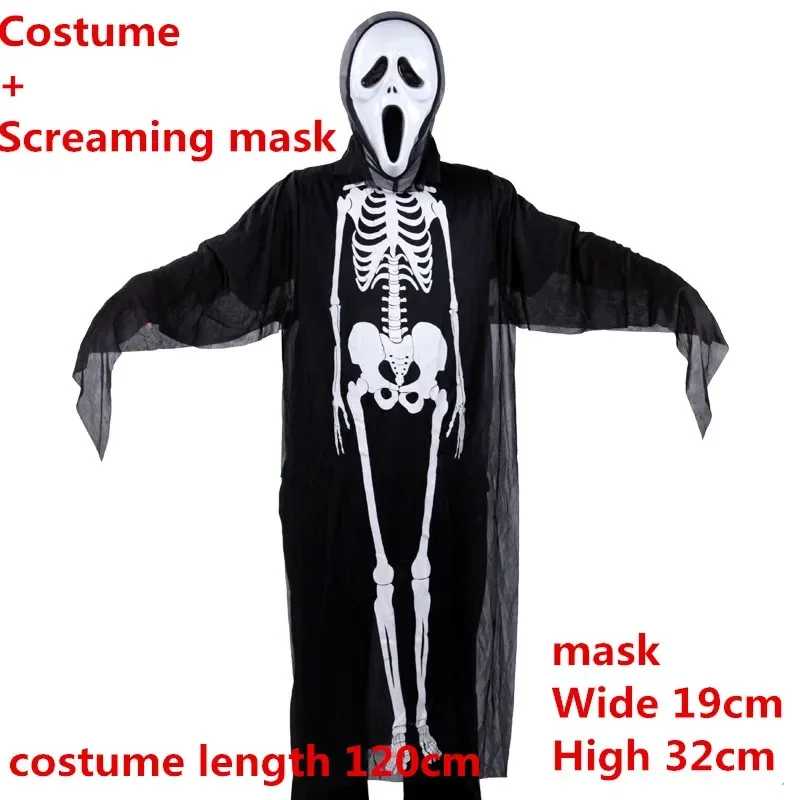 EE01 Halloween Ghosts Robes Vampire Cosplay Costumes Skull Skeleton Bodysuits Scary Mask Gloves for Men Carnival Party Coat Io0！