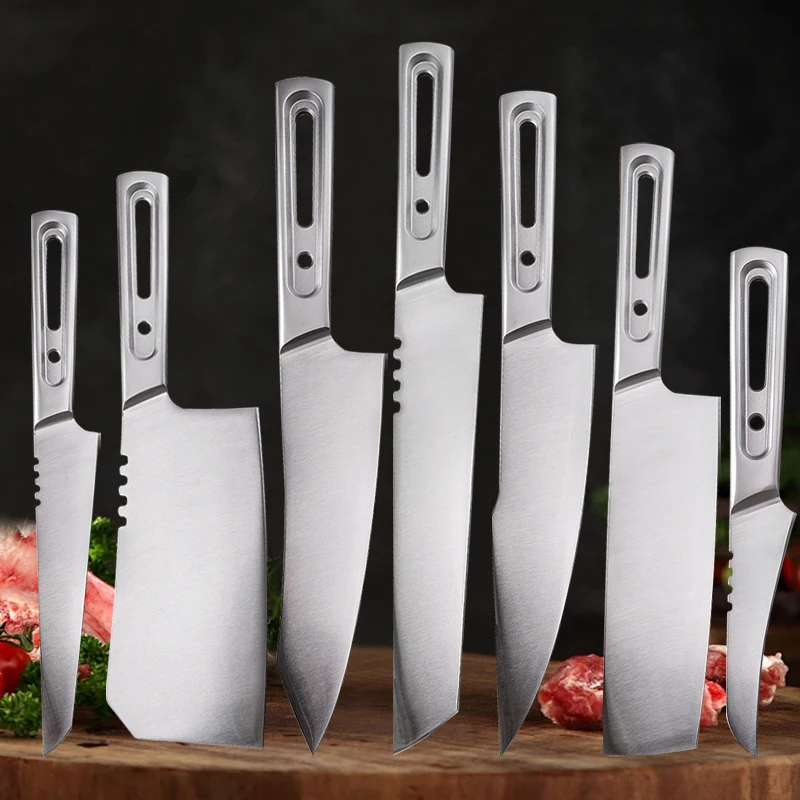 Professional Chef Knife Meat Cleaver All Steel Handle Household Kitchen Knives Kitchen Slicing Knife Fruit Peeling Knife