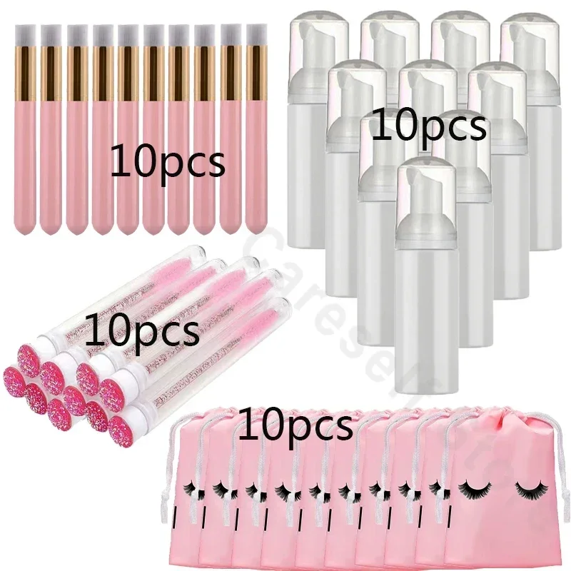 40Pcs/Set Grafting Eyelash Cleaning Set 60ML Empty Foam Pump Bottle Eyelash Makeup Bottle Shampoo Soap Dispenser Skin Care Tool