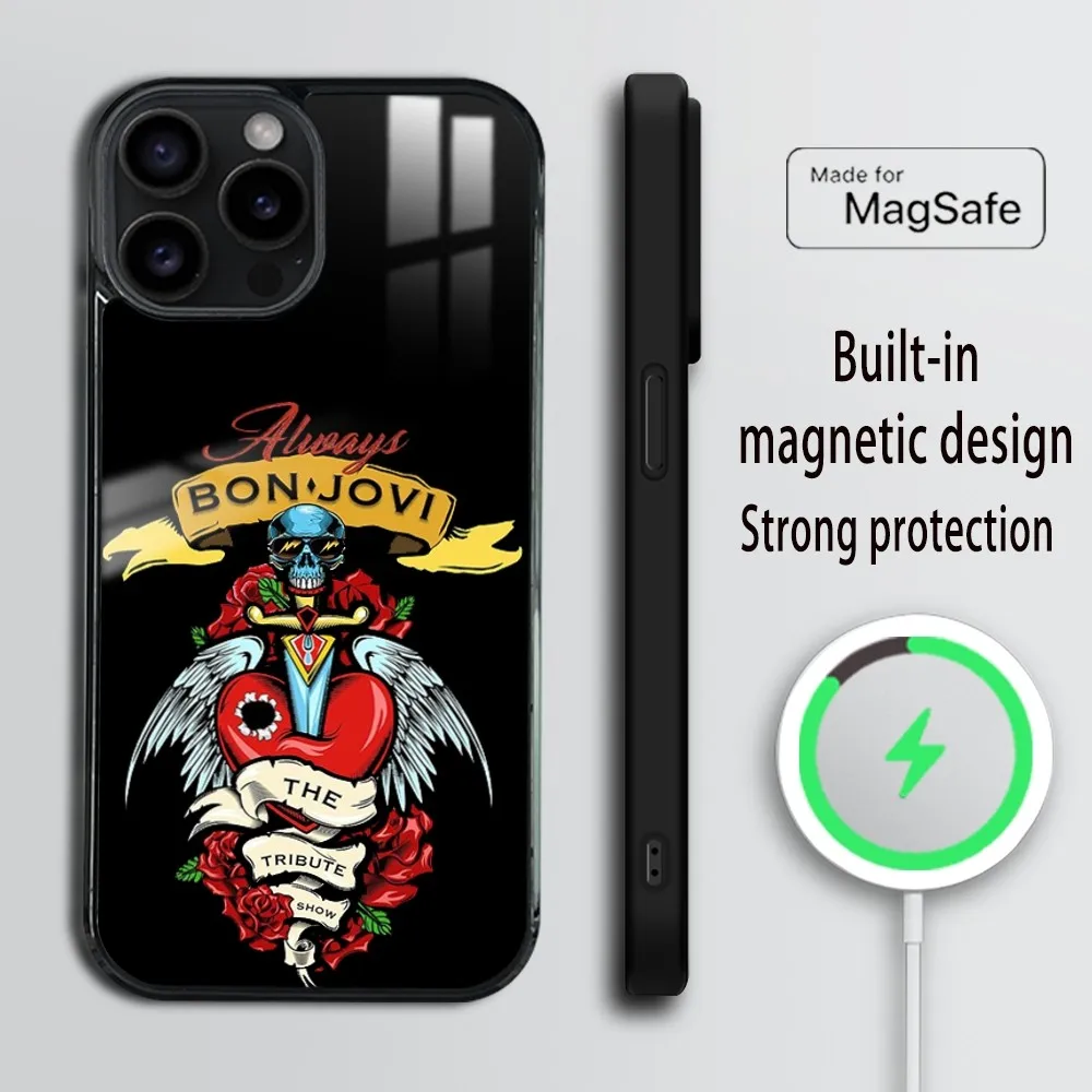 B-Bon J-Jovi Band Phone Case For iPhone 16 15 14 13 12 11 Pro Max Plus Mini Magsafe Mirror Wireless Magnetic Cover